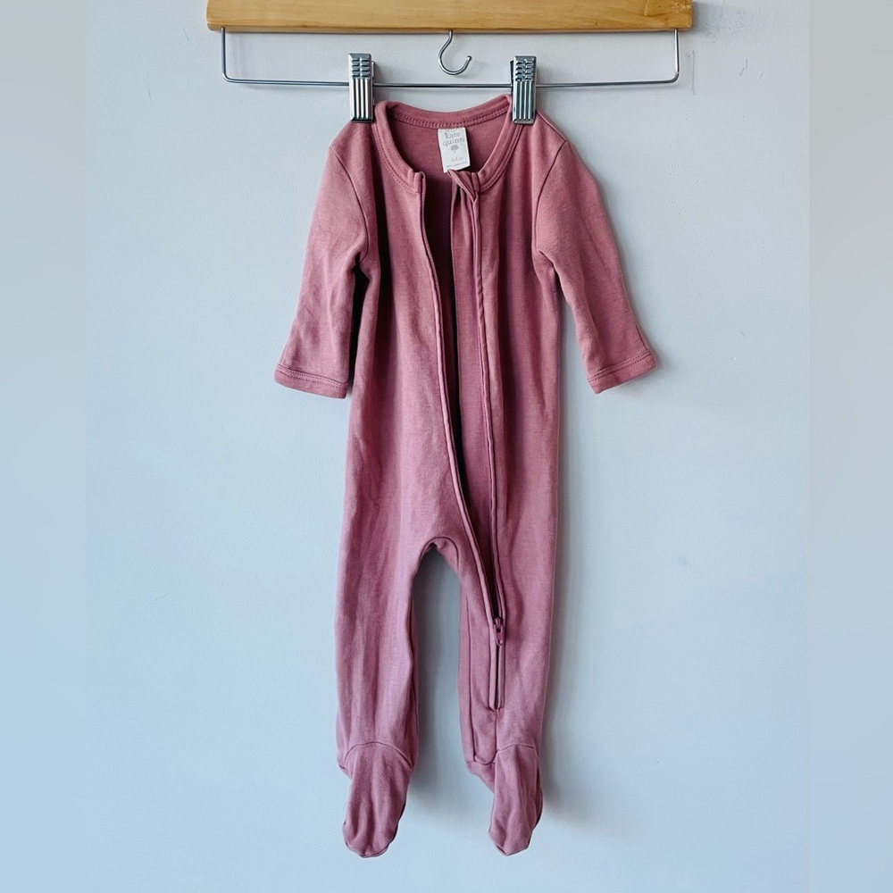 Kate Quinn organic cotton long sleeve zipper sleeper rose footie pajamas